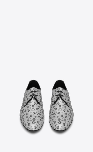Smoking derby in leather printed with mini robots